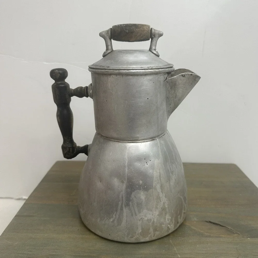 Vintage Wearever Aluminum Coffee Tea Pot Percolator W/ Wooden Handle Pitcher